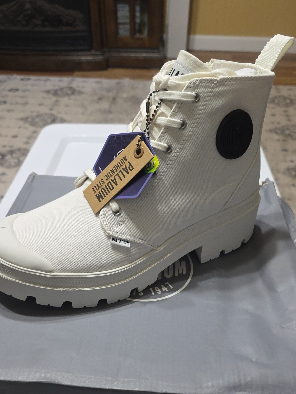 Palladium Cream Canvas Womens Lug Ankle Boots